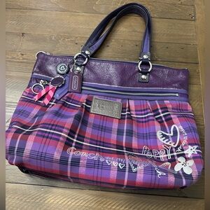 Coach Poppy Tartan Plaid Glam Tote Bag